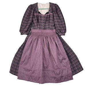 Apron Style Dress Women's Wool Blend Purple Handmade Puff Elbow Sleeve Vtg